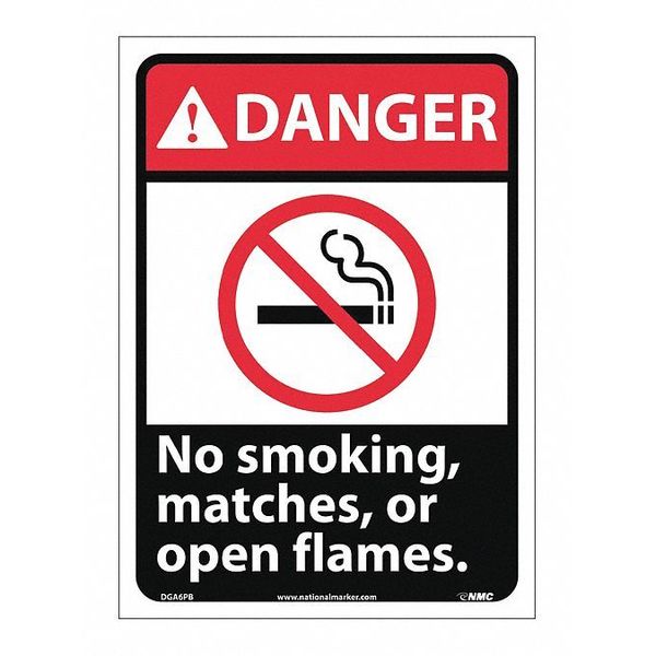 Nmc Danger No Smoking Matches Or Open Flames Sign, DGA6PB DGA6PB