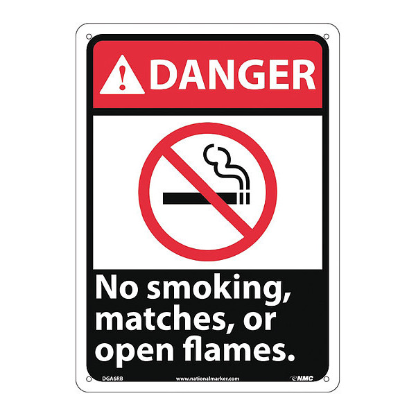 Nmc Danger No Smoking Matches Or Open Flames Sign, DGA6RB DGA6RB