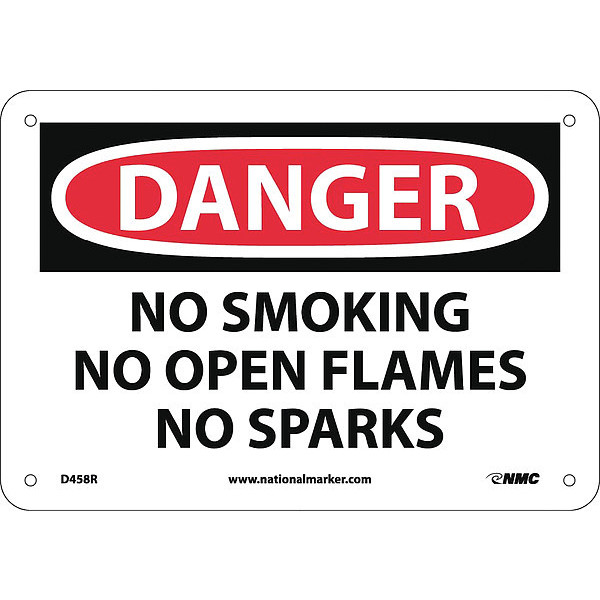 Nmc Danger No Smoking No Open Flames No Sparks Sign, D458R D458R