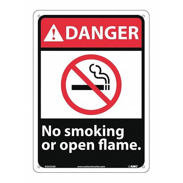 Nmc Danger No Smoking Or Open Flame Sign, DGA53AB DGA53AB