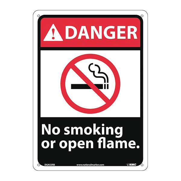 Nmc Danger No Smoking Or Open Flame Sign, DGA53RB DGA53RB