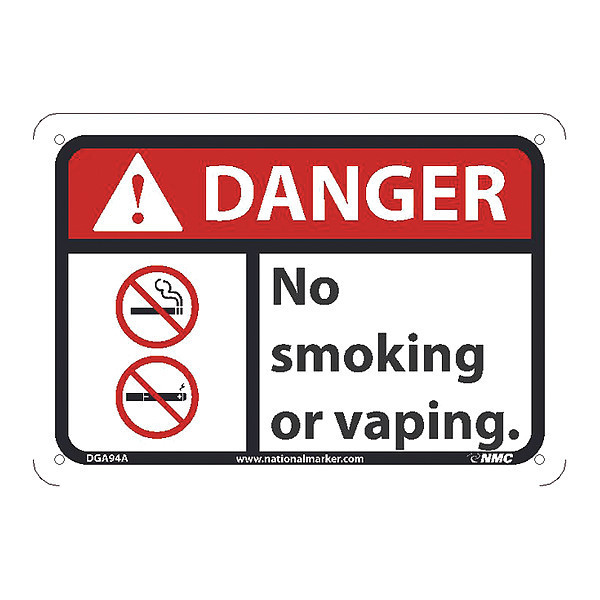 Nmc Danger No Smoking Or Vaping Sign, DGA94A DGA94A