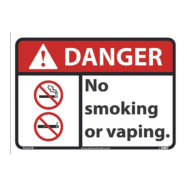Nmc Danger No Smoking Or Vaping Sign, DGA94PB DGA94PB