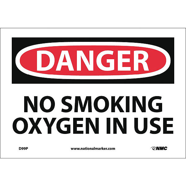 Nmc Danger No Smoking Oxygen In Use Sign, D99P D99P