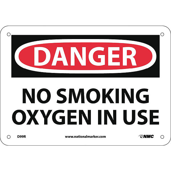 Nmc Danger No Smoking Oxygen In Use Sign, D99R D99R
