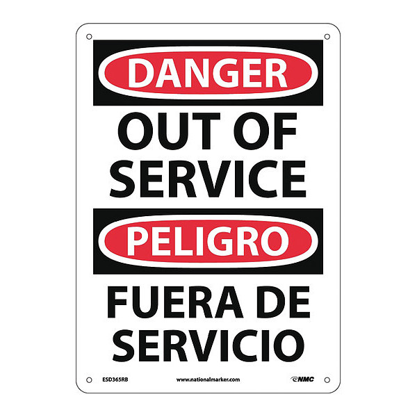 Nmc Danger Out Of Service Sign - Bilingual, ESD365RB ESD365RB