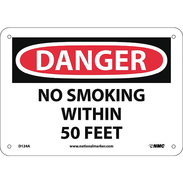 Nmc Danger No Smoking Within 50 Feet Sign, D124A D124A