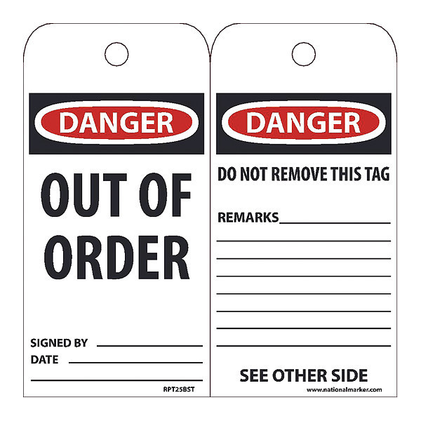 Nmc Danger Out Of Order Ez Pull Tag TAR148