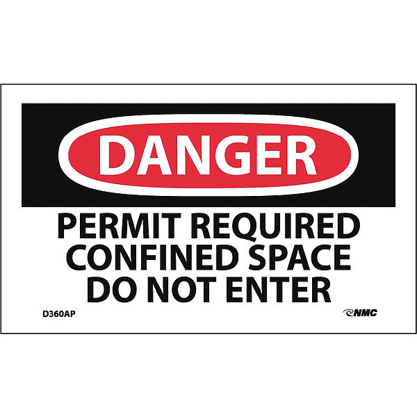 Nmc Danger Permit Required Confined Space Do Not Enter Label, Pk5 D360AP