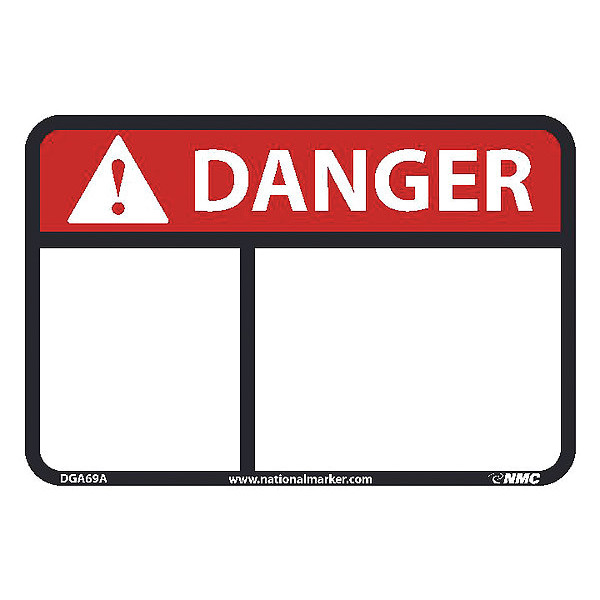 Nmc Danger Sign, 10" W, 7" H, English, Aluminum, White, Legend Style: Blank DGA69A