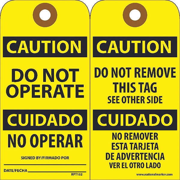 Nmc Do Not Operate Bilingual Tag, Pk25 RPT152G