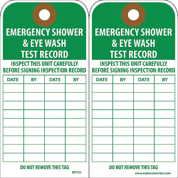 Nmc Emergency Shower & Eye Wash Test Record Tag, Pk25 RPT37G