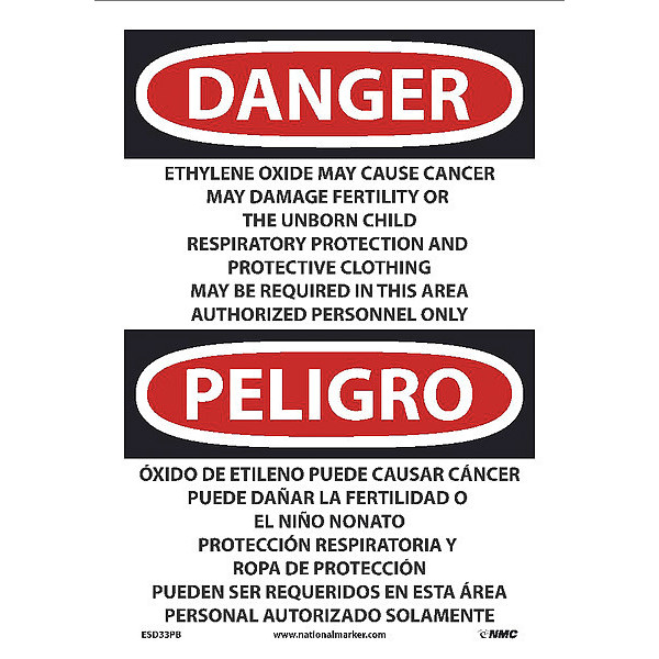 Nmc Ethylene Oxide May Cause Cancer Sign - Bilingual, ESD33PB ESD33PB