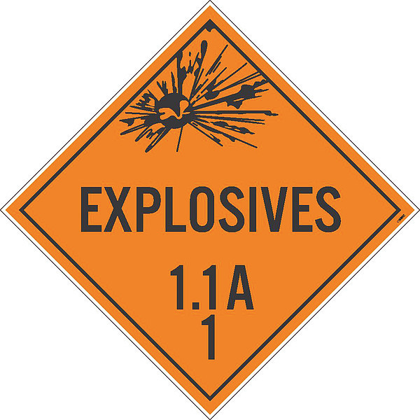 Nmc Explosive 1.1A 1 Dot Placard Sign, Material: Adhesive Backed Vinyl DL88P