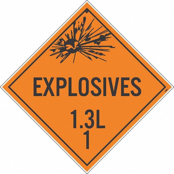 Nmc Explosives 1.3L 1 Dot Placard Sign, Material: Adhesive Backed Vinyl DL93P