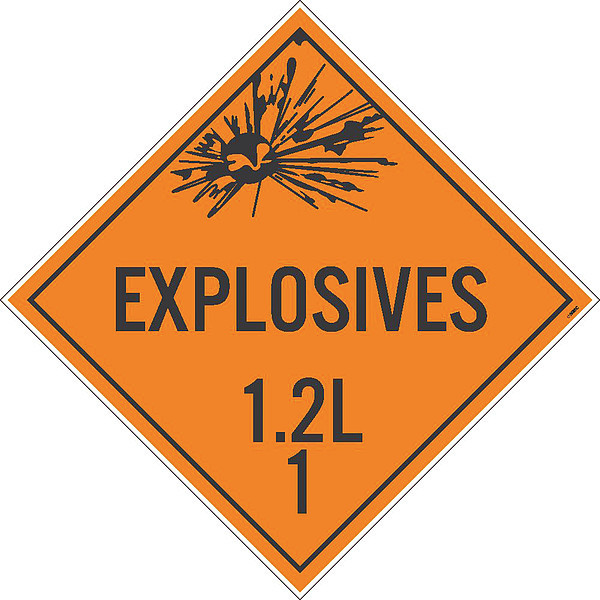 Nmc Explosives 1.2L 1 Dot Placard Sign, Pk10, Material: Adhesive Backed Vinyl DL91P10