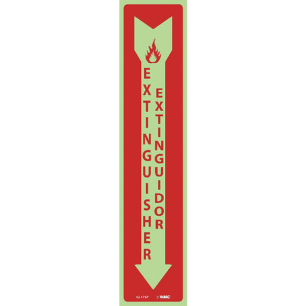Nmc Extinguisher Sign - Bilingual, 18 in Height, 4 in Width, Glow Polyester GL175P