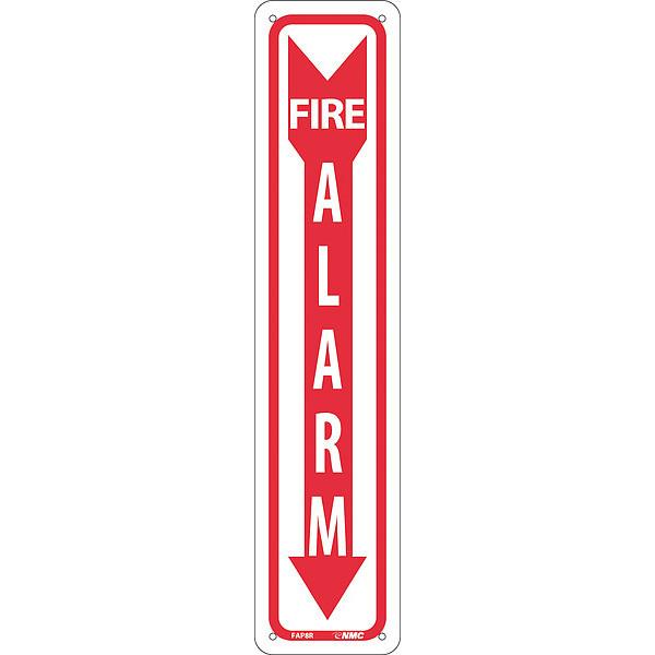 Nmc Fire Alarm Sign, 18 in Height, 4 in Width, Rigid Plastic FAP8R
