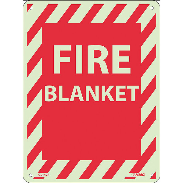 Nmc Fire Blanket Sign, 12 in Height, 9 in Width, Glow Rigid GL147R