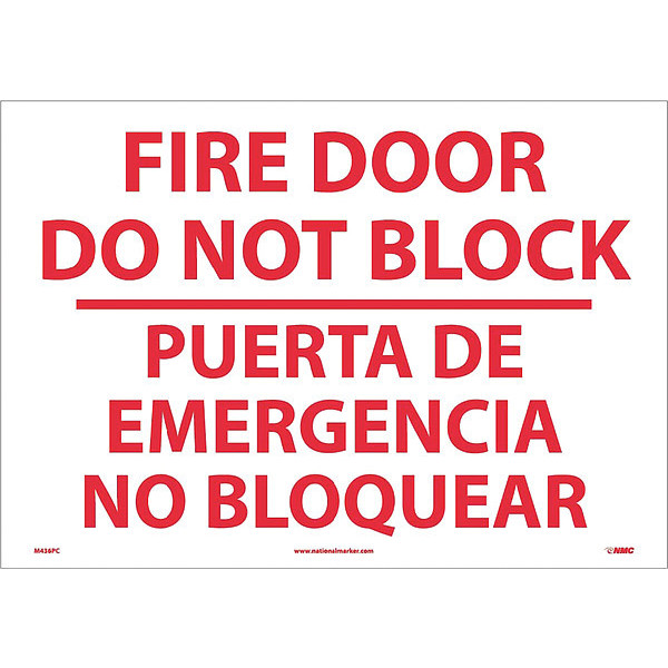 Nmc Fire Door Do Not Block Sign - Bilingual M436PC