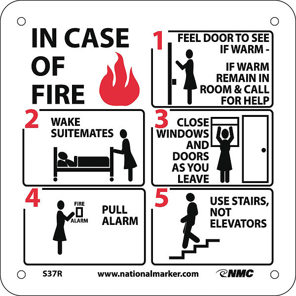 Nmc Fire Safety Sign, 7 in Height, 7 in Width, Rigid Plastic S37R