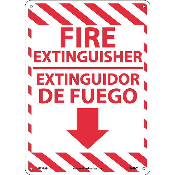 Nmc Fire Extinguisher Sign - Bilingual, 14 in Height, 10 in Width, Aluminum M739AB