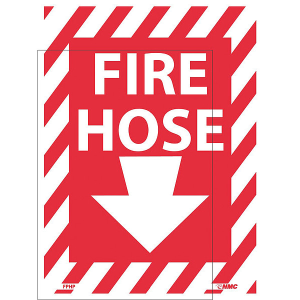 Nmc Fire Hose Sign, 12 in Height, 9 in Width, Pressure Sensitive Vinyl FPHP