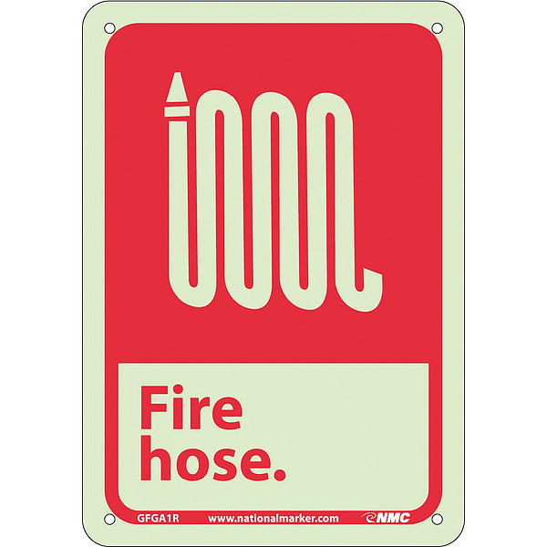Nmc Fire Hose Sign, 10 in Height, 7 in Width, Glow Rigid GFGA1R