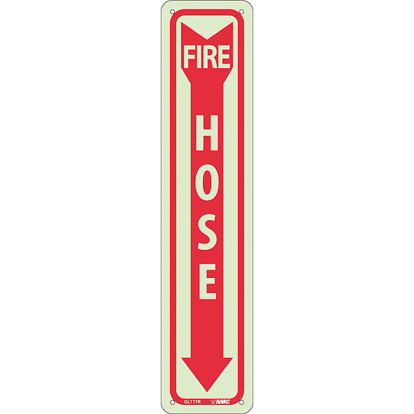 Nmc Fire Hose Sign, 18 in Height, 4 in Width, Glow Rigid GL177R