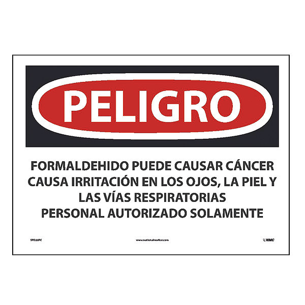 Nmc Formaldehyde May Cause Cancer Sign - Spanish, SPD30PC SPD30PC