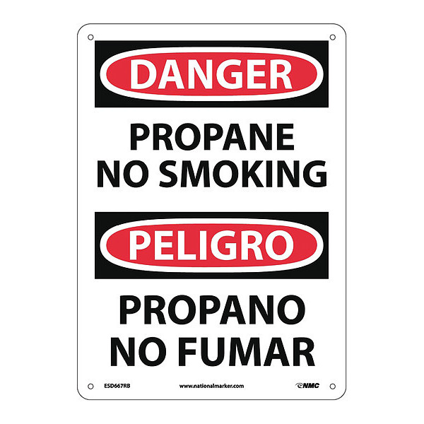 Nmc Danger Propane No Smoking Sign - Bilingual, ESD667RB ESD667RB