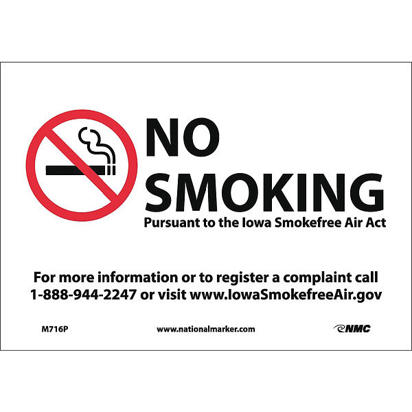 Nmc Iowa No Smoking Sign, M716P M716P