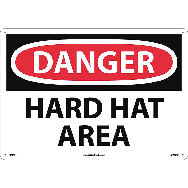Nmc Sign, Large Format Danger Hard Hat Area, 14 in Height, 20 in Width, Rigid Plastic D46RC