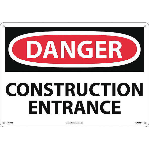 Nmc Sign, Lrg Form Dangr Construction Entranc, 14 in Height, 20 in Width, Rigid Plastic D470RC