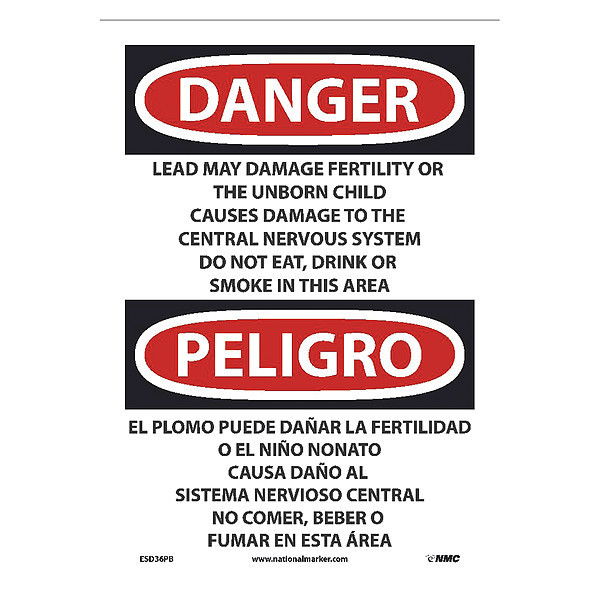 Nmc Lead May Damage Fertility Sign - Bilingual, ESD36PB ESD36PB