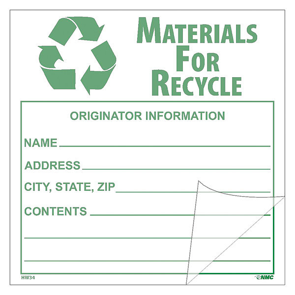 Nmc Materials For Recycle Self-Laminating Label, Pk5 HW34SL5