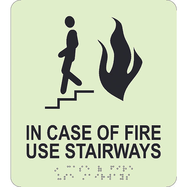 Nmc Glow In Case Of Fire Use Stairways Braille Sign GADA111BK