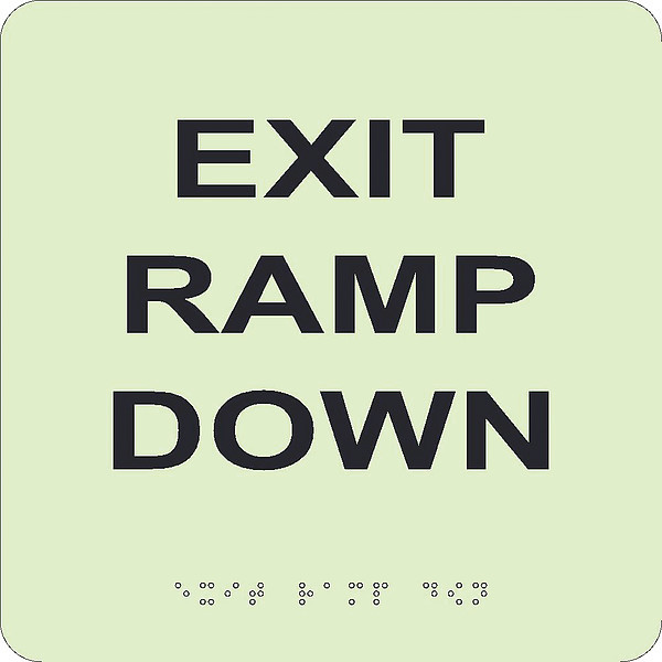 Nmc Glow Exit Ramp Down Braille Sign GADA102BK