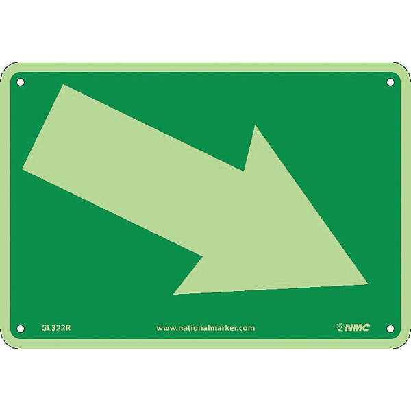 Nmc Glow Emergency Right Down Arrow Sign, GL322R GL322R