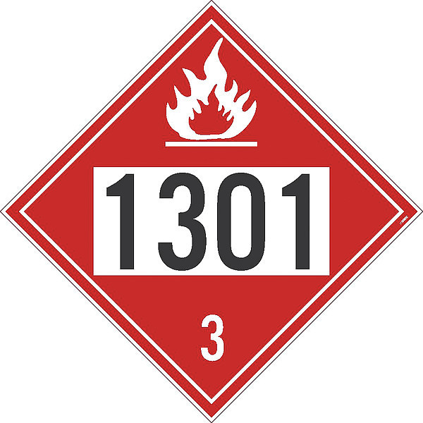 Nmc Flammable Dot Placard Sign, 1301 3, Pk100, Material: Adhesive Backed Vinyl DL186P100