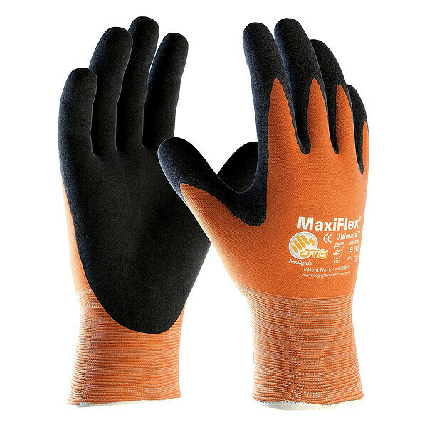 Pip Foam Nitrile Hi-Vis Coated Gloves, Palm Coverage, Black/Orange, M, 12PK 34-8014/M