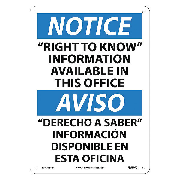 Nmc Notice "Right To Know" Information Available Sign - Bilingual ESN379AB