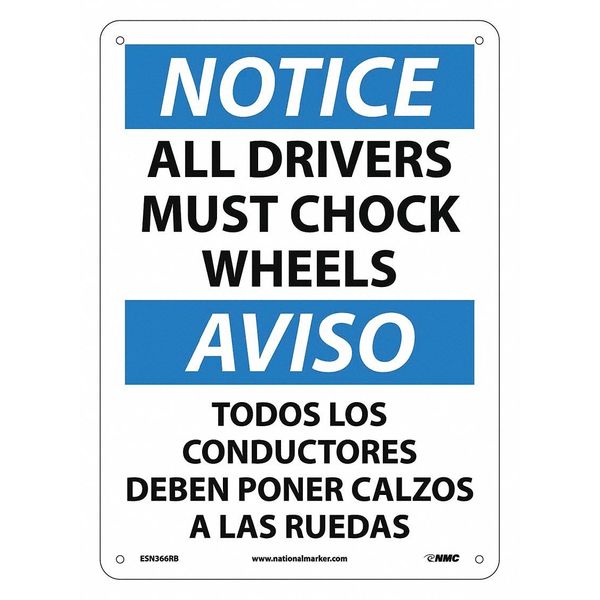 Nmc Notice All Drivers Must Chock Wheels Sign - Bilingual, ESN366RB ESN366RB