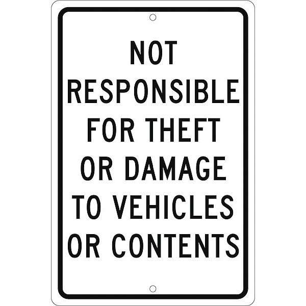 Nmc Not Responsible For Theft Or Damage To Vehicles Or Contents Sign, TM68H TM68H