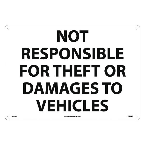 Nmc Not Responsible For Theft Or Damage To Vehicles Sign, M110AC M110AC