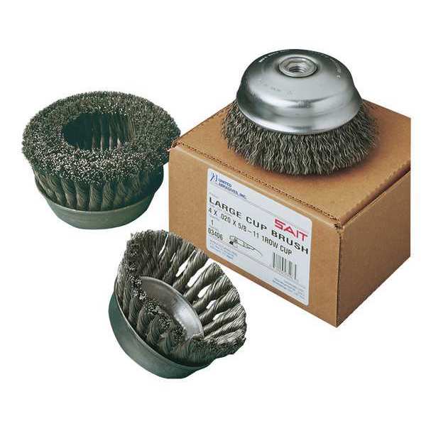 United Abrasives/Sait SAIT 06551 Crimped Wire Large Cup Brushes (Carbon Steel), 4" Dia x .020" Wire Size x 5/8-11" Arbor, 1-Pack 06551
