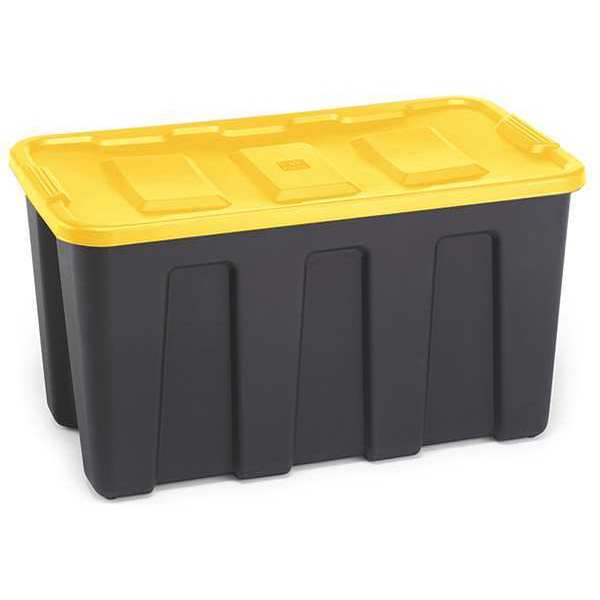 Homz Storage Tote with Snap Lid, Black/Yellow, Plastic, 34 gal Volume Capacity, 4 PK 6934BKYLDC.04