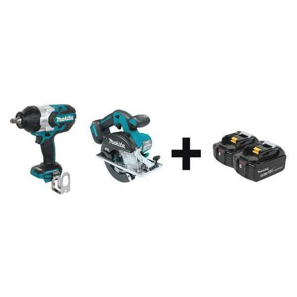 Makita Cordless Combo Kit, 18.0 V, 2 Tools, 2 Batt XWT08Z, XSC02Z + BL1840B-2