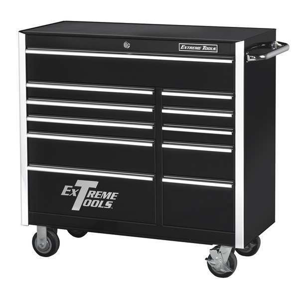 Extreme Tools EX Rolling Cabinet, 11 Drawer, Black, Aluminum, Steel, 41-1/2" W x 18-1/8" D x 40-1/2" H EX4111RCBK