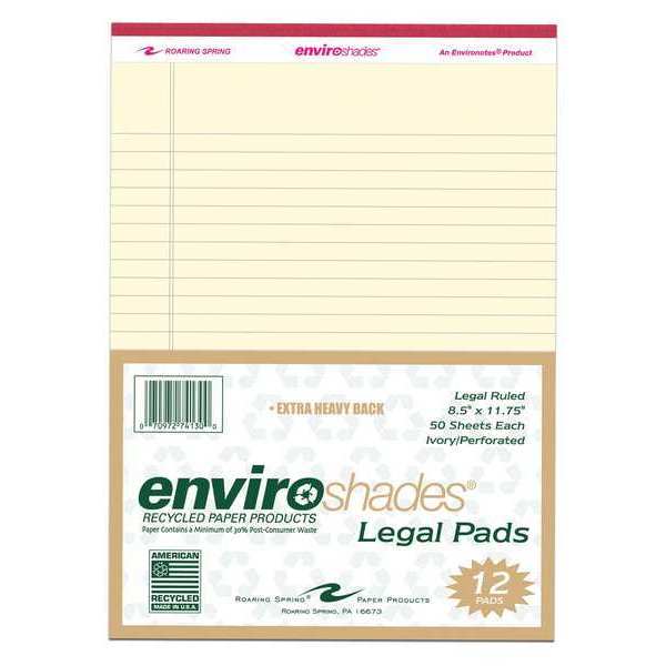 Roaring Spring Case of Enviroshades Recycled Ivory Legal Pads, 50 Sheets, 8.5" x 11", Legal Ruled, Micro-Perforated 74130cs
